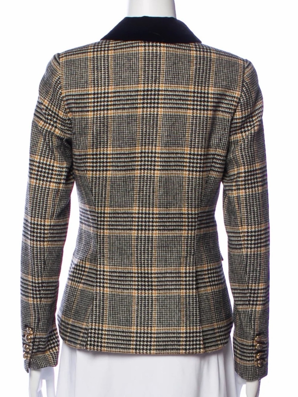 Smythe 100% Wool Houndstooth Plaid Blazer Velvet Collar Size 6 - Picture 5 of 16